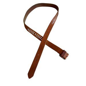 American Eagle Brown Leather Belt With Silver Buckle & Decorative Cutouts Size M